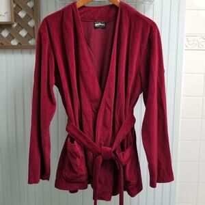 Burdines Maroon Velvet Soft Tie Waist Cardigan Robe